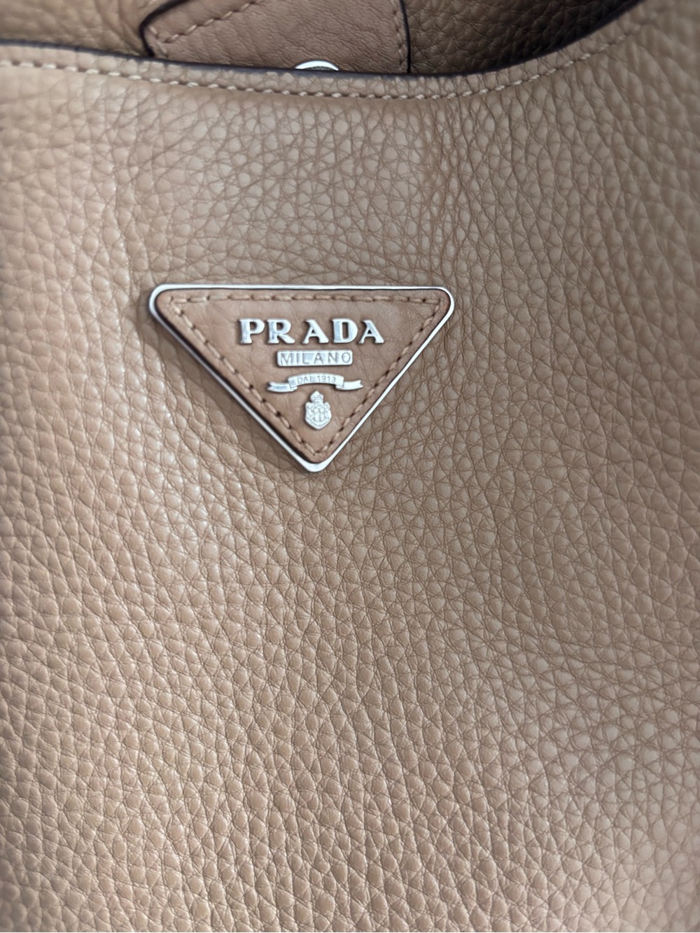 Prada Tan Pebbled Leather Shoulder Bag with Silver Grommet Hardware - Picture 3 of 8